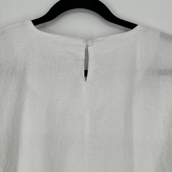 DKNY Pure White Linen Boxy Dolman Sleeve Cropped Hem Blouse Small - Picture 7 of 9
